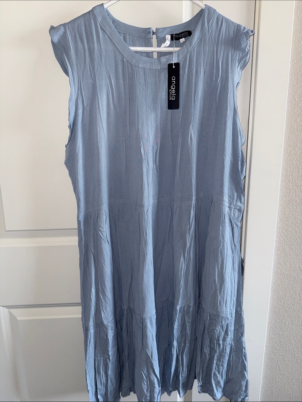 Angela & Roi Sky Blue Sleeveless Midi Tiered Dress